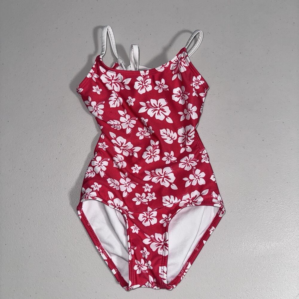 Art Class Girls Swimsuit XS (4-5) Floral Open Back Summer Vacation One Piece